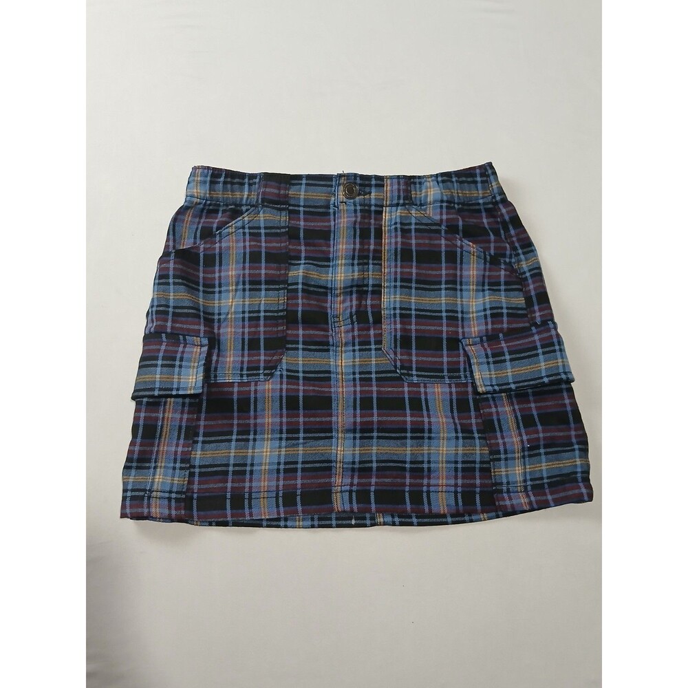 SO Plaid Cargo Mini Skirt  Womens Size 5/ 27W Blue Black Burgundy Y2K Grunge